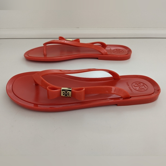 EXCELLENT Cond! Tory Burch Michaela Jelly Bow Flip Flop Orange Sandals Size 6 - Picture 10 of 15